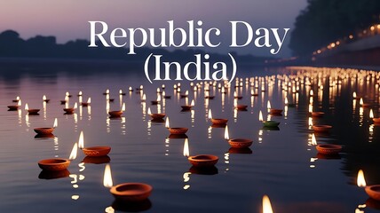 Floating Clay Lamps on a Peaceful River at Dusk water