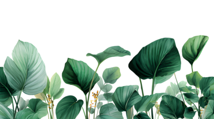Watercolor tropical green leaves border botanical illustration isolated on transparent background , ai generated image.