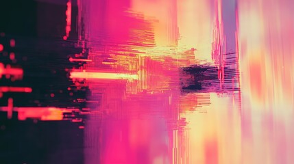 Abstract digital background showing data processing with intersecting lines, glowing elements, and a vibrant colorful glitch effect symbolizing modern technology and connectivity