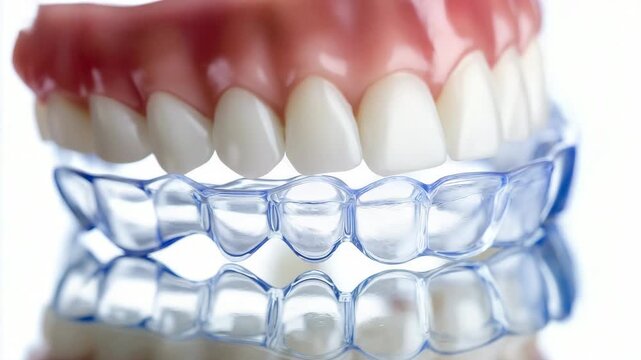 Realistic dental model demonstrating clear aligners application process