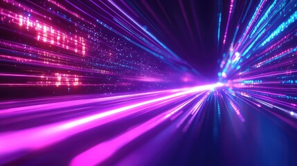 Abstract digital light trails creating a dynamic tunnel, representing global connectivity, fiber optics, communication, and big data flowing through a futuristic cyberspace network