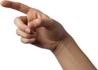 A pointing hand gesture isolated on a stark black background