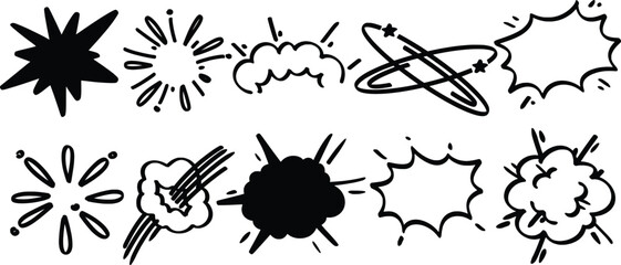 Set of hand drawn explosive effect theme Isolated Vector