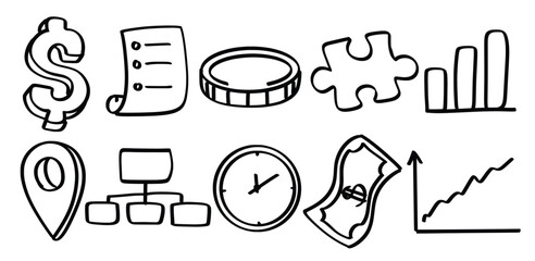 Set of hand drawn Business theme Isolated Vector