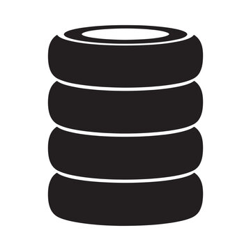 A simple black and white illustration of a stack of tires