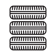 Simple illustration of three stacked rectangular biscuits with cream filling