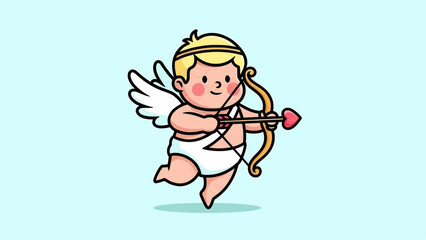 A cartoon cupid with wings and bow is flying in the air
