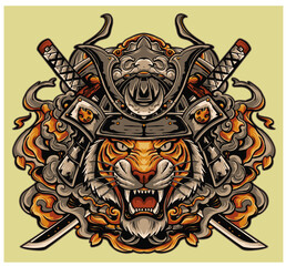 Obraz premium Tiger head Samurai warrior