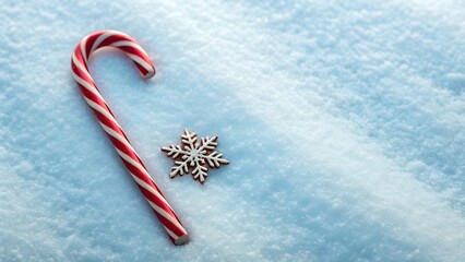 Red And White Striped Candy Cane And Snowflake Cookie Resting On A Snowy Surface