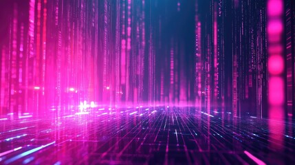 Abstract digital data lines and glowing information streams creating a conceptual technology background, illustrating connectivity, computing, and a futuristic network