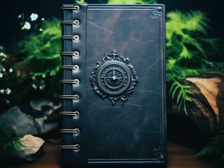 Antique book with old dark leather cover