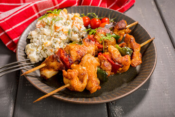 Kebab - grilled meat and vegetables salad.