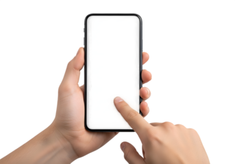 Hands Holding Smartphone with Blank Screen in Use Isolated on transparent background