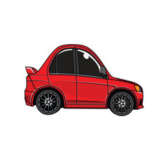 Cute Chibi Style Japanese Car red color side view Sticker Illustration