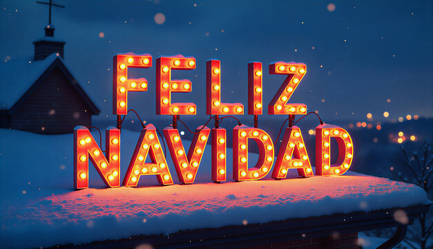 Feliz Navidad arte tipogr&aacute;fico en letras de ne&oacute;n