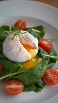Pochiertes Ei auf Spinatsalat