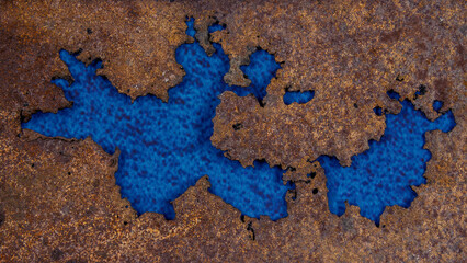 background of old rusty metal and blue decor
