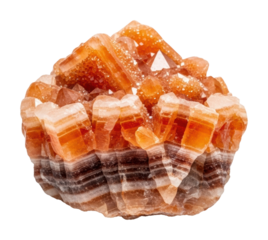 Stunning orange calcite crystal natural formation gemstone isolated on transparent background
