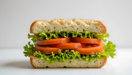 Close-up of a simple fresh sandwich with crisp lettuce and tomato.