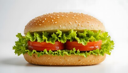 Close-up of a simple fresh sandwich with crisp lettuce and tomato.