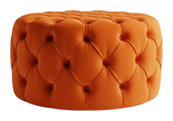 Stylish orange ottoman furniture modern living room product design isolated on transparent background