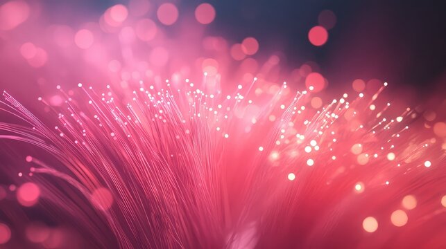 Fiber optic strands glow brightly, creating an abstract background representing high speed data transmission, global communication, and advanced technology network concepts