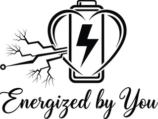An inspiring graphic of a heart-shaped battery radiating energy, symbolizing profound connection
