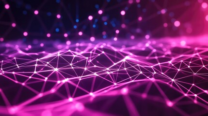 Futuristic abstract representation of interconnected nodes forming a glowing plexus network, visualizing data transmission, artificial intelligence, big data, and global communication