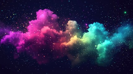 Obraz premium Cosmic nebula features vivid spectrum colors from pink to blue, creating ethereal cloud formations and sparkling stardust against a dark starry sky, representing the vastness of the universe