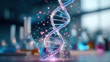 Glowing dna double helix in a laboratory setting