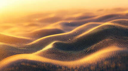 Abstract digital landscape showing undulating surface of interconnected glowing particles creating a futuristic visualization of data flow and technological networks