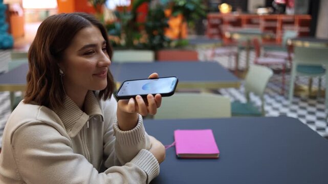 ChatGPT acts as friendly digital companion as woman calmly talks with voice assistant feeling support trust and emotional comfort during everyday communication