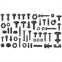 Fototapeta premium Collection of various screws and bolts isolated on white background
