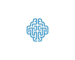 Linear brain logo generate idea design template. Color line android sign. Universal smart mind maze game  icon