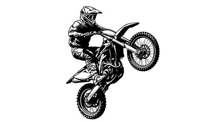 Motocross Rider Performing Wheelie Stunt – Extreme Dirt Bike Action Silhouette Illustration © rukaia