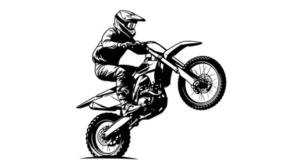 Motocross Rider Performing Wheelie Stunt – Extreme Dirt Bike Action Silhouette Illustration © rukaia