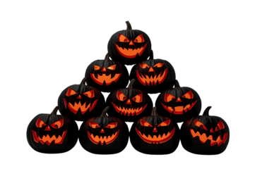 Black Halloween Pumpkins Stacked in a Pyramid