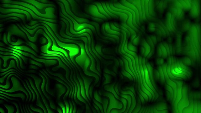 Abstract dark green wavy lines background with fluid liquid texture and glowing topographic depth