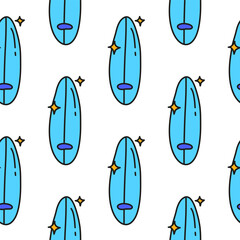 Cute seamless pattern with doodle surf boards on white background.