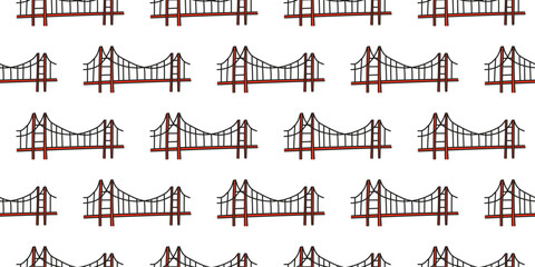 Cute seamless pattern with doodle San Francisco golden gate bridge on white background.