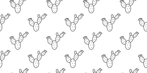 Cute black and white seamless pattern with doodle outline floral cactuses.