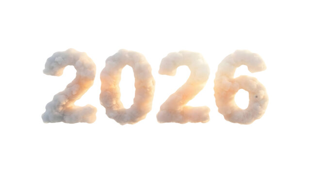 Cloud Style 2026 Numbers Isolated On Black Background