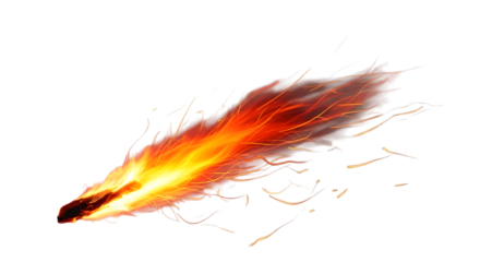 Blazing feather of fire in motion against a dark background