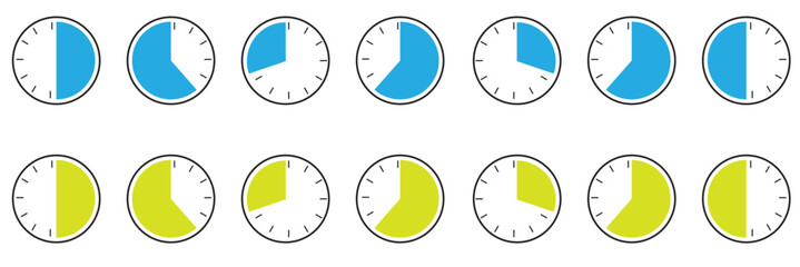 Set of clock icons. Clock, time.