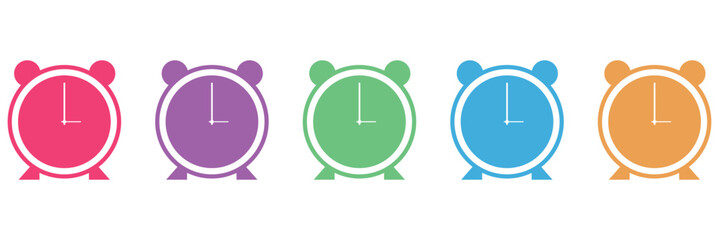 Alarm clock icon. Alarmclock vector set. Isolated alarm clock ringing sign. Black line icon ringing alarmclock to wake up.