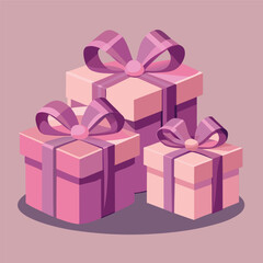 Obraz premium Cute pink gift boxes with ribbons, soft pastel colors, flat illustration style, shadows and highlights, clean and minimal design
