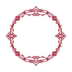 Hand drawn red wooden frame with decorative border, linear sketch style, clean whimsical pencil doodle.