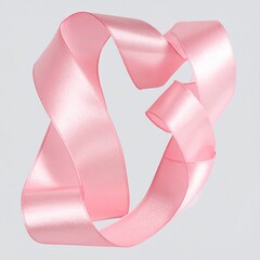 Pink satin ribbon looped and intertwined against a soft gray backdrop
