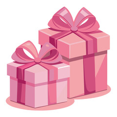 Cute pink gift boxes with ribbons, soft pastel colors, flat illustration style, shadows and highlights, clean and minimal design