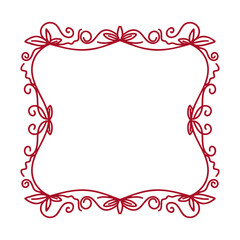 Hand drawn red wooden frame with decorative border, linear sketch style, clean whimsical pencil doodle.